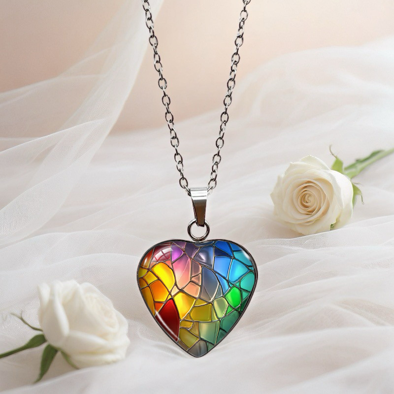 Image of 1pc Rainbow Colored Pendant Necklace | Multicolor Artistic Jewelry | Gift For Her