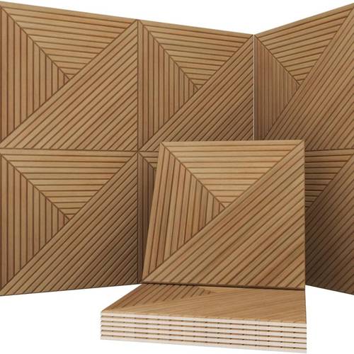 a set of 3 decorative acoustic panels with wood grain design each measuring 11 81 x 11 81 inches for sound absorption and noise reduction when can cover an area of 35 43 x 35 43 inches