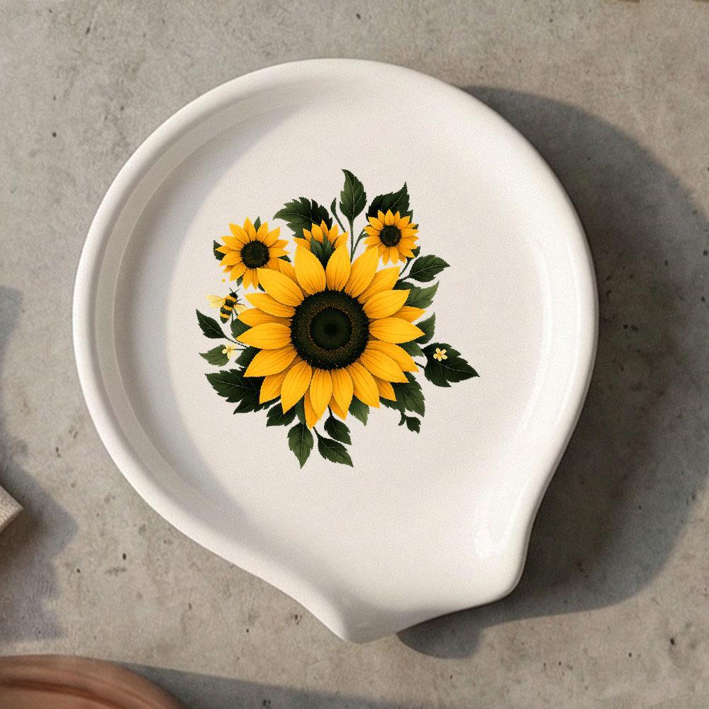 TEMU Poggiamestolo in ceramica con e ape, portacucchiaio in stile con per cucchiaio, organizzatore decorativo per piano di lavoro e da cucina, regalo