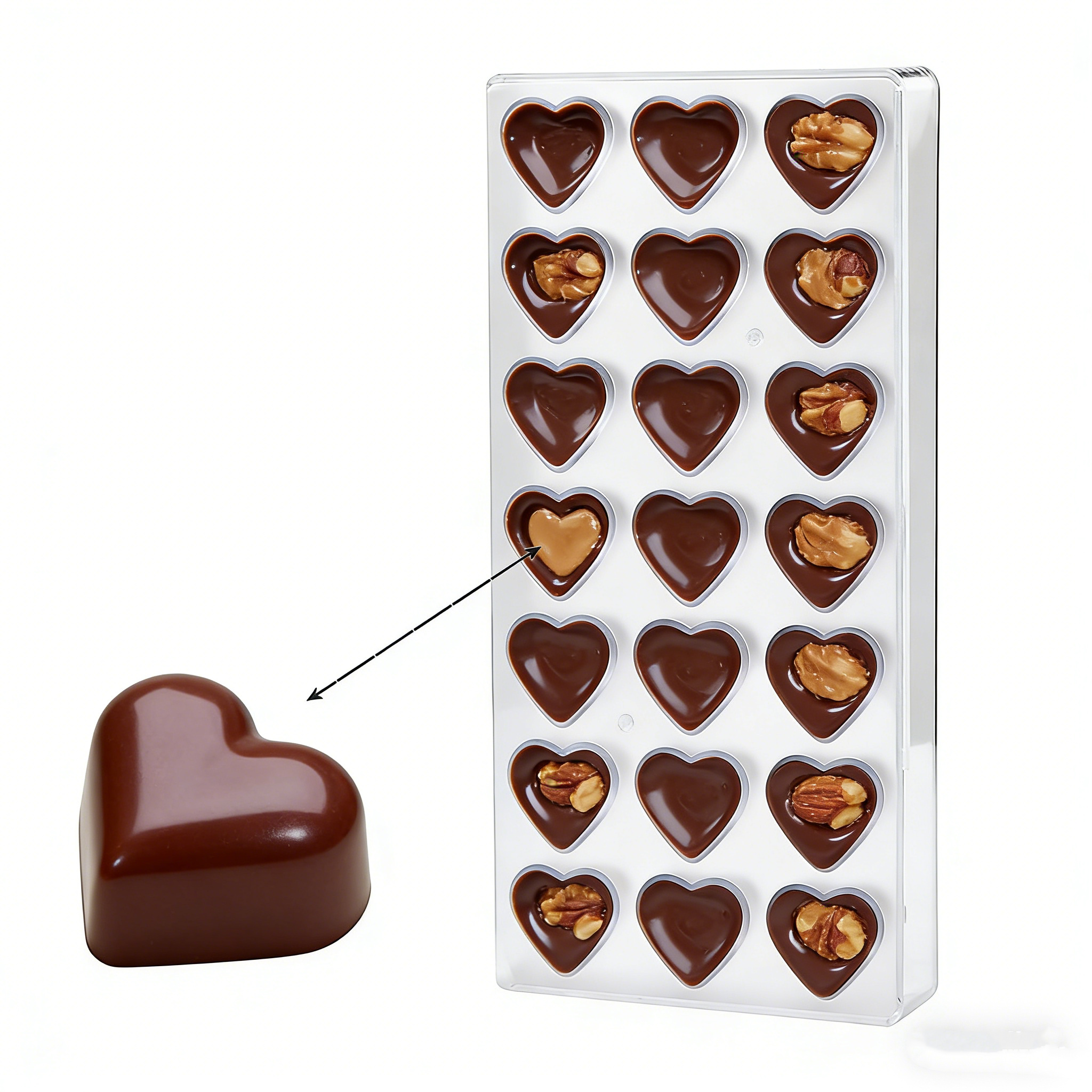 TEMU Moule artisanal en polycarbonate à 21 cavités de cœur, démoulage facile, compatible avec le congélateur et -vaisselle, pour chocolat, savon,