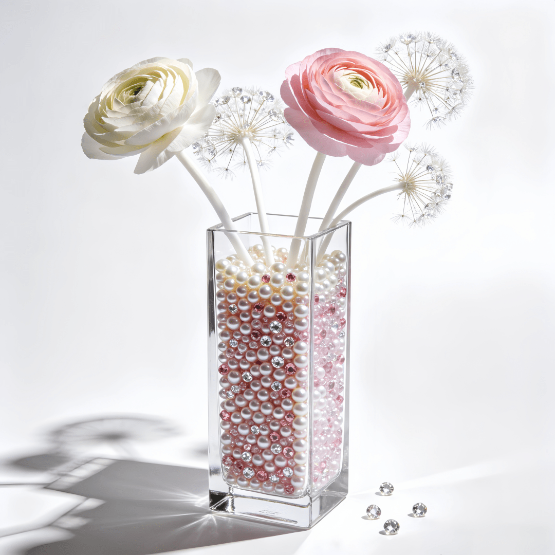 TEMU 4060pcs Transparent Acrylic Crystal Rhinestone & Pink Beads Suitable For Vase Fillers, Wedding Diy, Table Centerpieces, Cosmetic Storage, Table