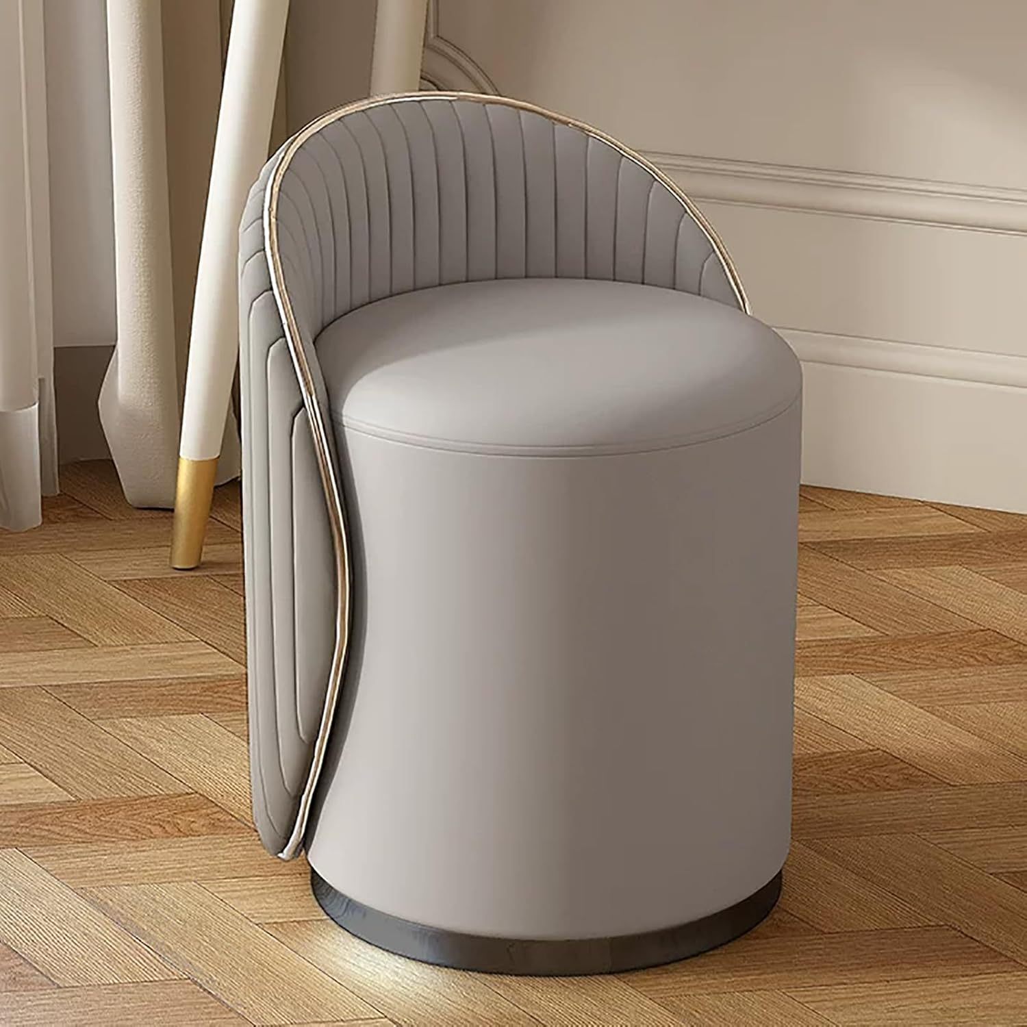 Round Makeup Stool, 360° Rotatable Dressing Table Stool with Leather Cover Wooden Frame, Footstool, Padded Stool, Suitable for Living Room, Bedroom (Beige/Gray/Orange)
