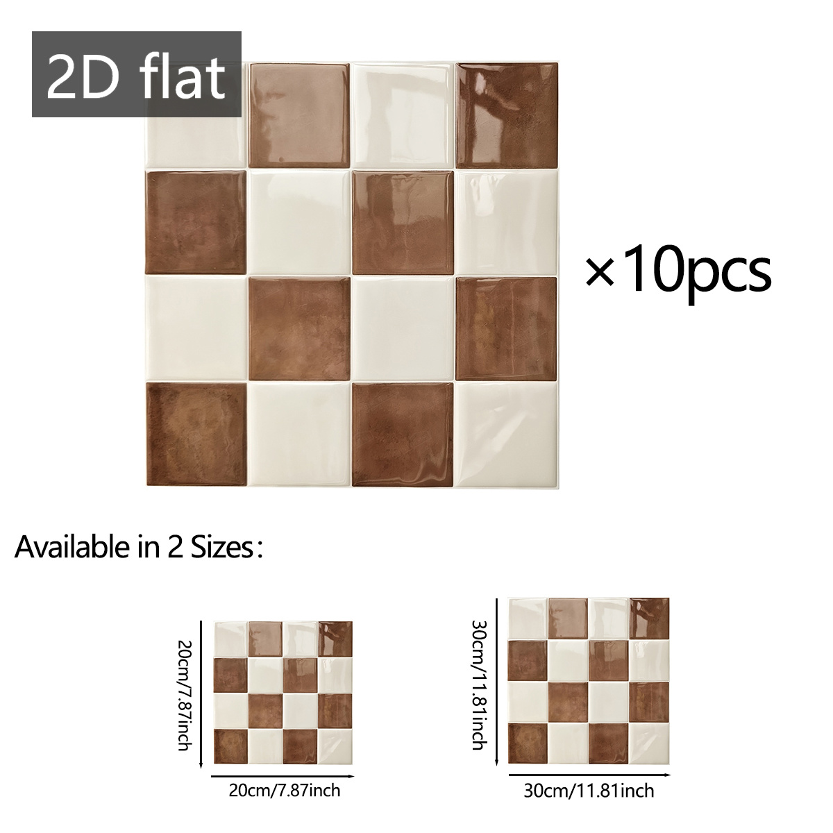 TEMU 10pcs 11.8 X 11.8 Inches Stickers de Carrelage 2D Plat Échiqueté | Rétrotype de Cuisine Étanche, Grille Multicolore Auto-Adhésive, Stickers