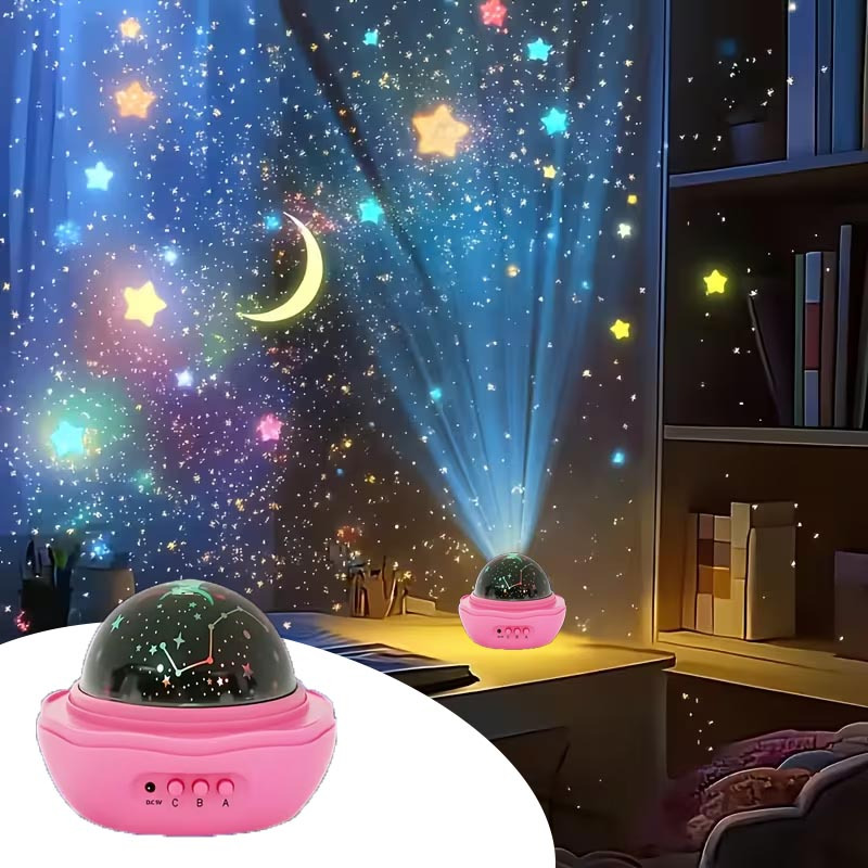 E-shop 3D Drehbarer Sternen- und Mondprojektor, USB-betriebenes 12-Farben-Nachtlicht, Batterien nicht enthalten, ideal für Zuhause, Schlafzimmer,