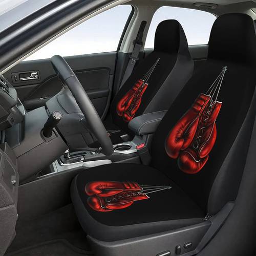 7pcs set 2 design red boxing glove print car seat covers set 2 front 1 rear cushion 1 rear backrest 3 headrest covers car interior accessories for sedan suv for him her