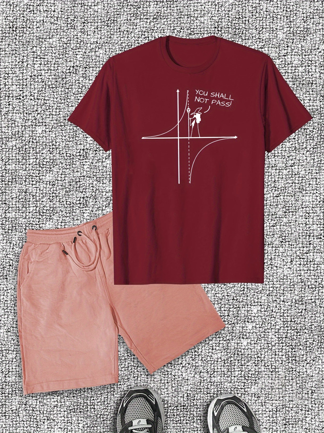 Men'S Casual Short Sleeve T-Shirt & Shorts Set, Cotton Crew Neck, Solid Color with Minimalist Math Design, Regular Fit, Summer Leisure Wear, Cotton T Shirt
