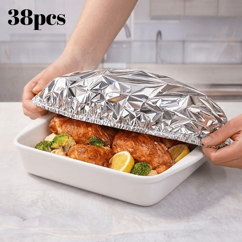 TEMU 38pcs Reusable Extra Large Kitchen Lids, Aluminum Foil Covers For Food And Plates, Heat-resistant And Insulating Adjustable Design, Smooth