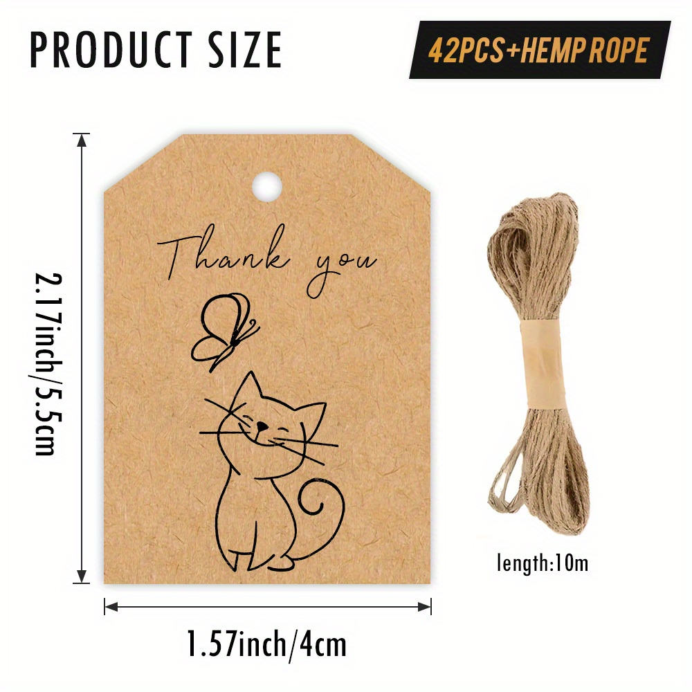 TEMU 42 Etichette con Cordino di , Gatto e a Linee Minimaliste �� Ideali per Regali a Tema Animali Domestici, Biglietti di Ringraziamento Semplici,