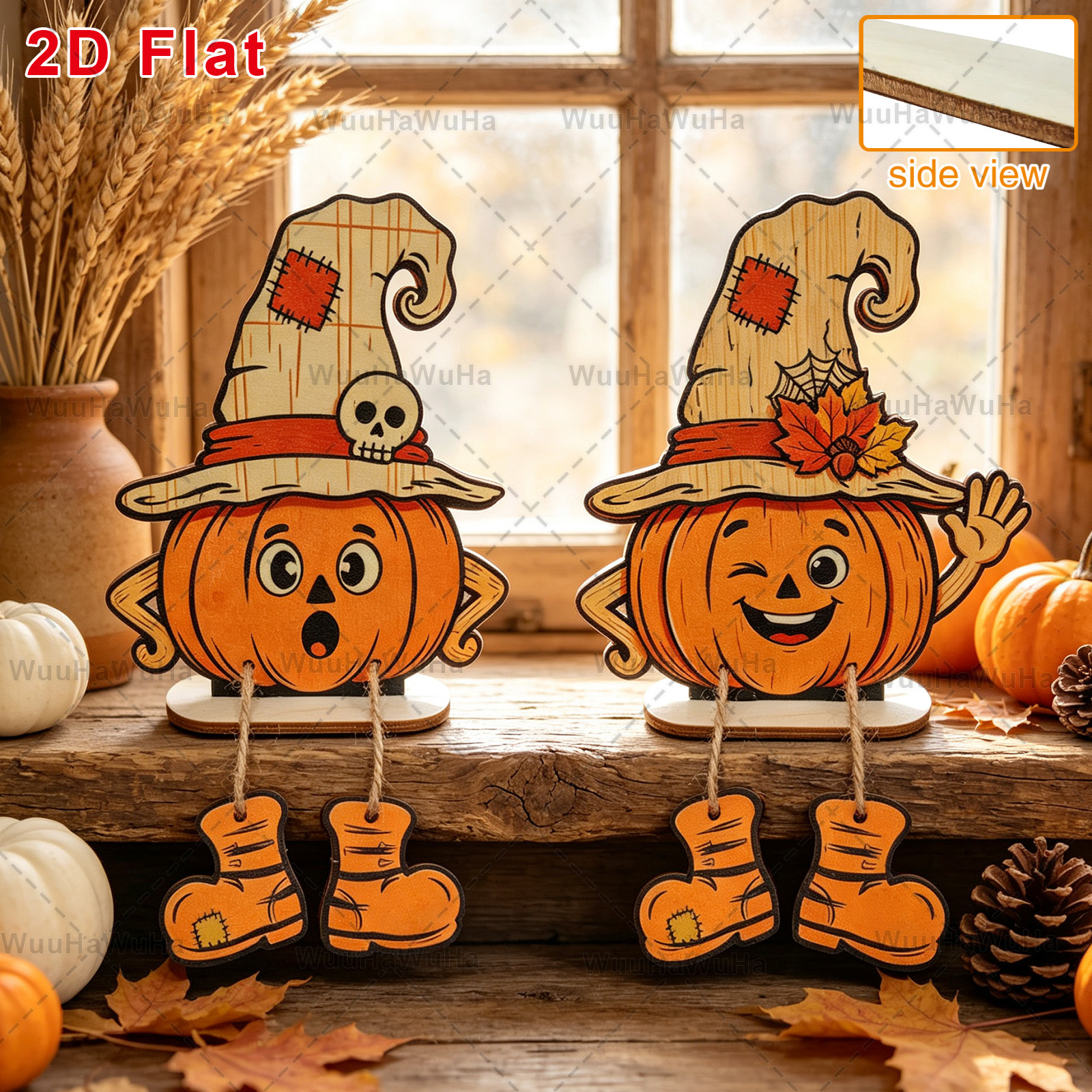 TEMU 2d Flat 2d Flat, 2pcs Wooden Photo Booth Props Decoration Autumn Wooden Decorative Props, Halloween Wall Decorations, Party Decorations, Gift,