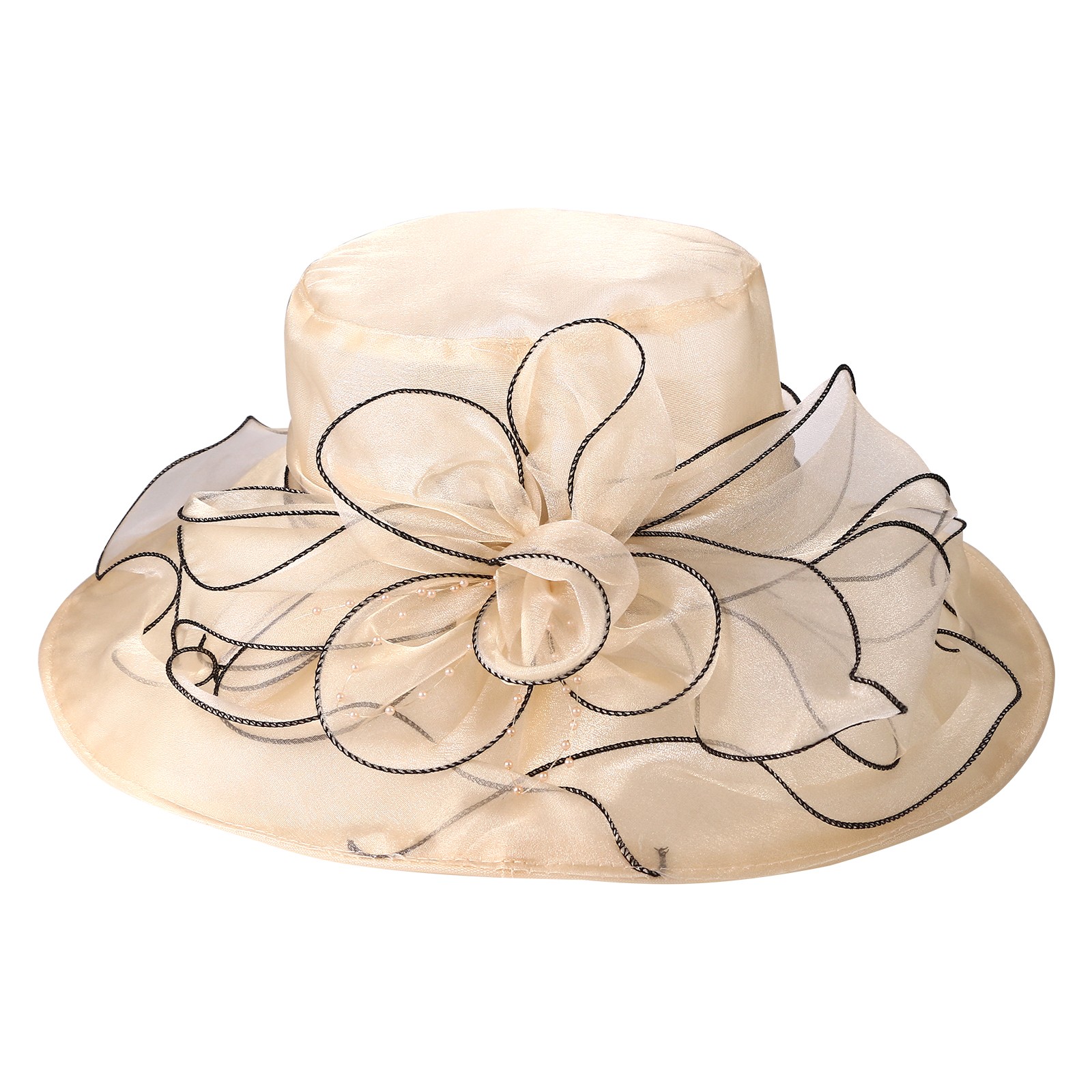 Elegant Women's Organza Fascinator Hat, Wide Brim Tea Party Dress Hat, Sophisticated Formal Wedding Guest Headwear For Garden Parties & Church