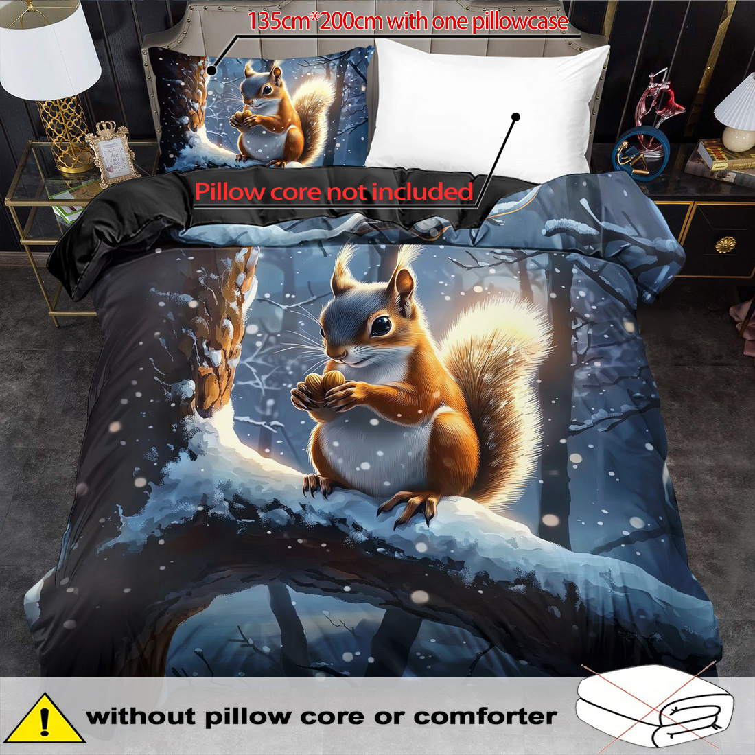 E-shop 2/3-teiliges Bettbezug-Set, niedliches Eichhörnchen-Muster Bettwäsche-Set, Bettwäsche im King- Queen-Size-Stil, maschinenwaschbares Polyester,