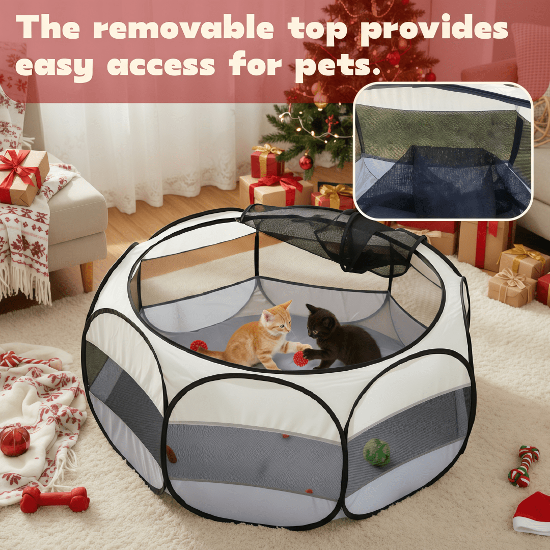 Hexagonal Pet Cage with Breathable Mesh for Cats and Small Dogs