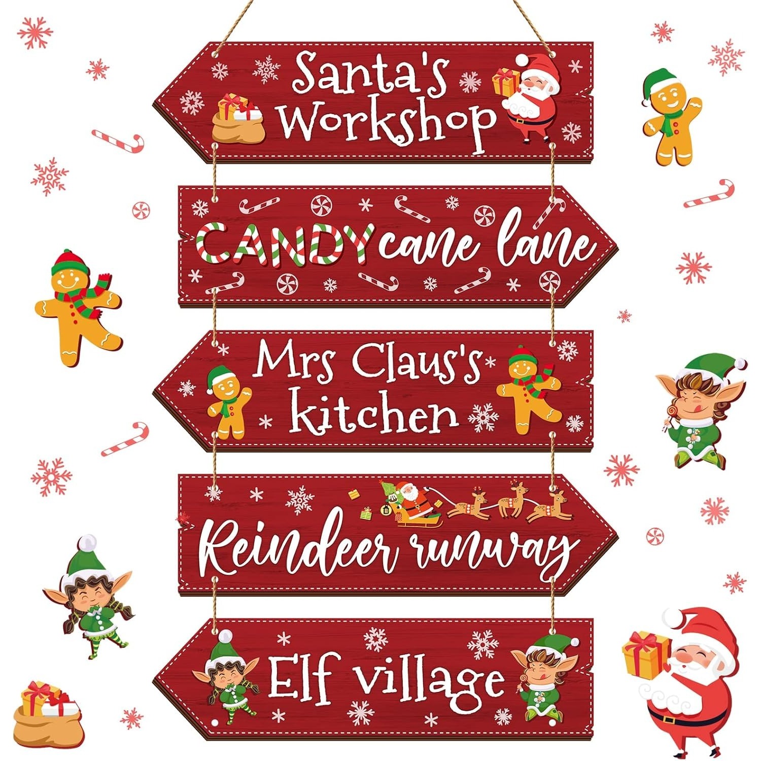 TEMU 2d Flat, Wooden Christmas Sign, Country Style Hanging Arrow Sign, Christmas Party Directional Sign, Gingerbread Wooden Sign, Home Decor, Red