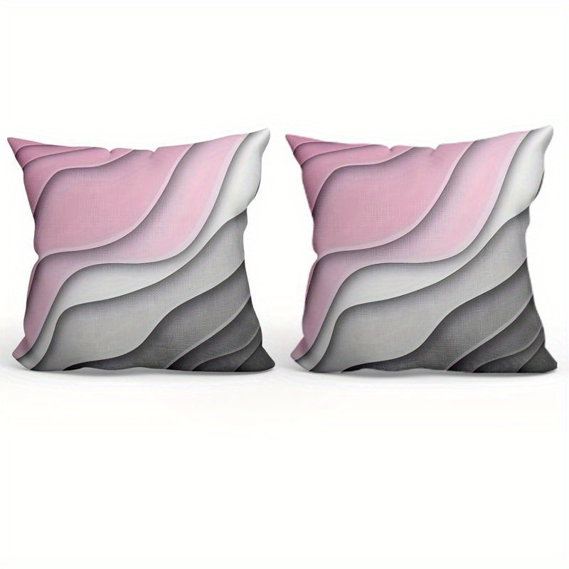 Image of 2pcs Modern Wave Pattern Throw Pillows Short Plush Pillowcase 17.7 Inches X17.7 Inches Without Pillow Core, Single-sided Printed, Suitable For Room Decoration, Office Decoration And Home Decoration