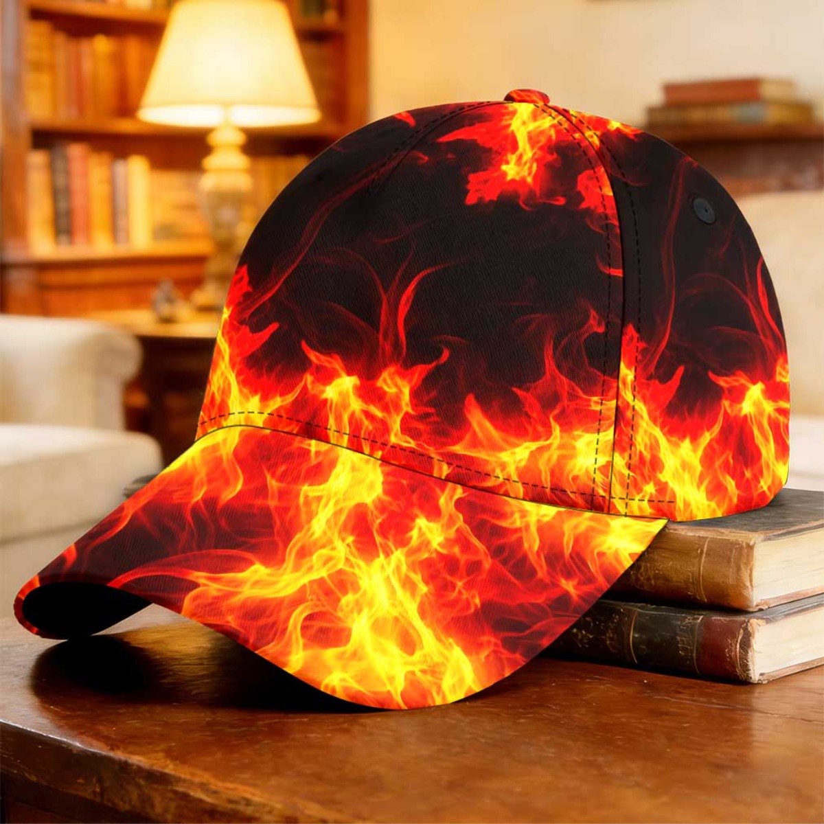 TEMU 1 Casquette de baseball avec motif flamme et bord incurvé, pour décontractées, équipement de randonnée confortable, pour papa, souvenir style ,