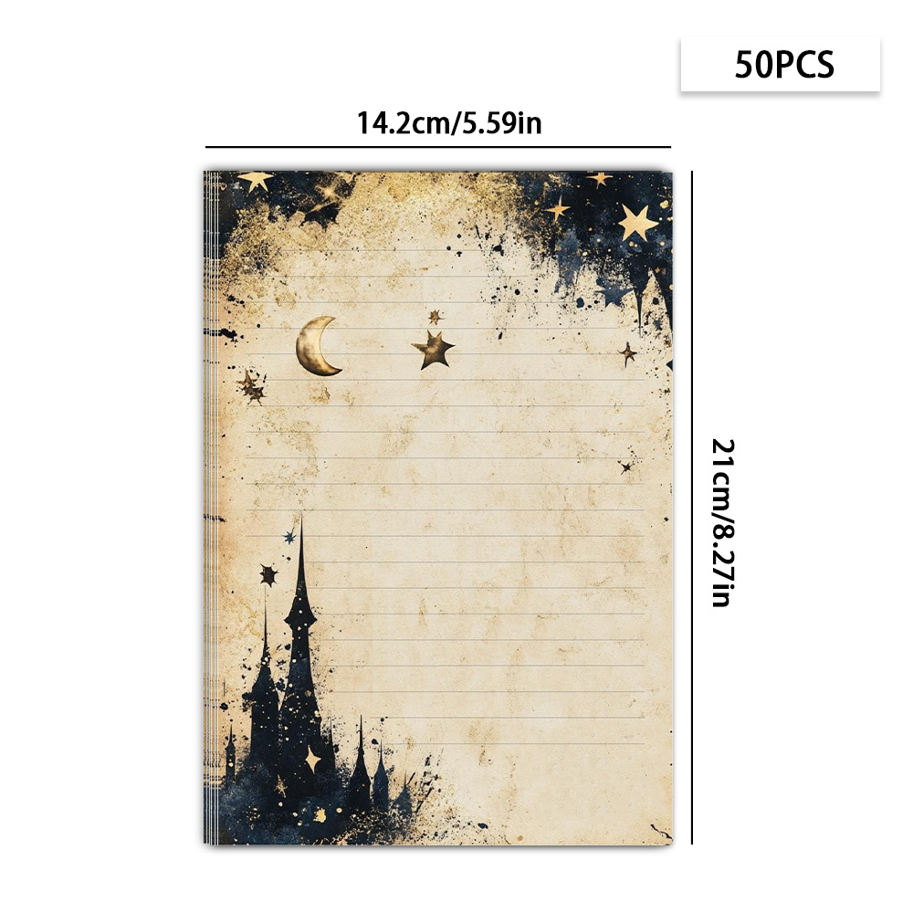 TEMU 50pcs , Fantasy Vintage Distressed Style Letter Paper, Shui Watercolor Stationery, Junk Journal Paper, Designed Aesthetic Letter Paper, Party