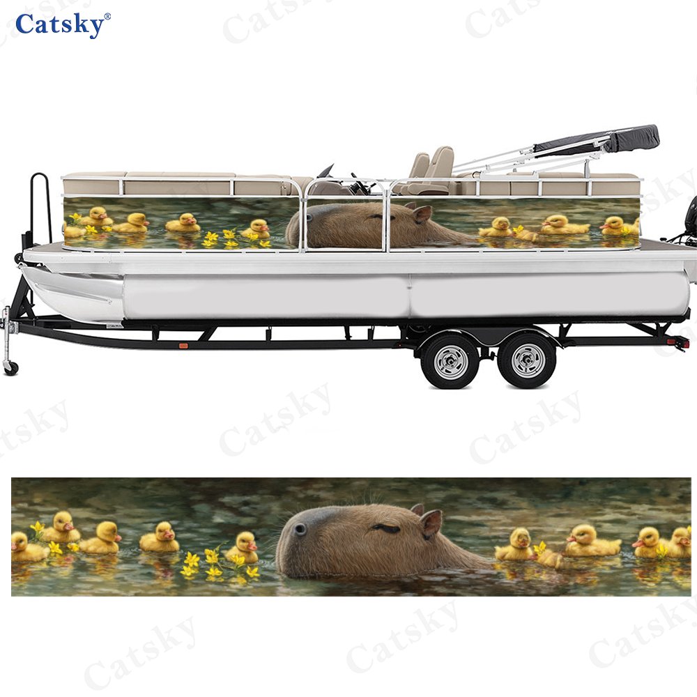 2pcs Cute Capybara & Duckling Boat Stickers, PVC Waterproof Decals