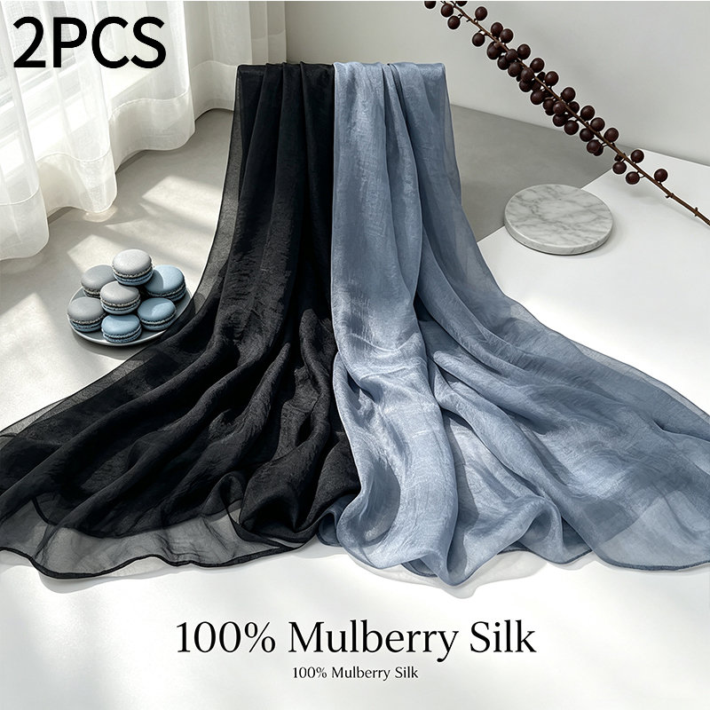 TEMU 2pcs 100% Shawl - Lightweight Retro Long Scarves Suitable For Travel, Wedding, Gym, Beach | Soft Texture, & Dusty Blue Solid Color, Versatile