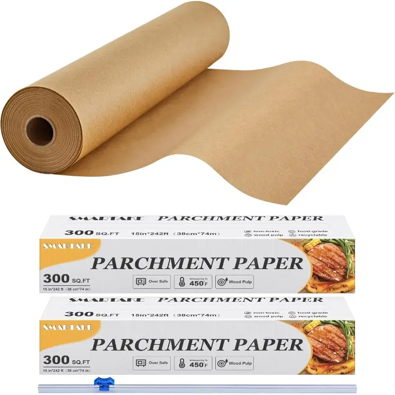 parchment paper roll for baking 2pack of 15 242 ft 600 sq. ft nonstick baking paper sheets with slide cutter heavy duty extra long for kitchen baking cooking grilling unbleached Product details 0