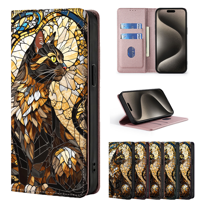 TEMU Phone Case - Colorful Painted Double-fold Edge, Faux Leather Flip Cover Creative Phone Case With Card Slot Anti-theft Stand Wallet, For Xiaomi