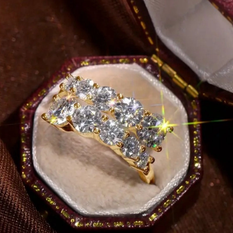 Adjustable Women's Ring with Zirconia Stones Golden Tone