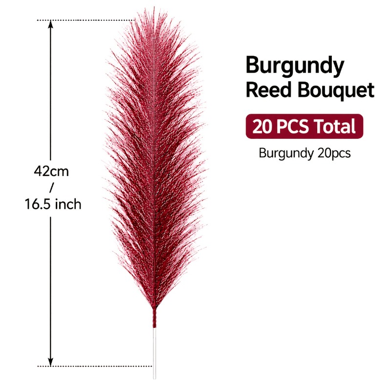 TEMU 20pcs Composition de fleurs en roseaux effilés rouge vin , élégants tiges de pampas artificielles, parfaites pour un arrangement de vase ,