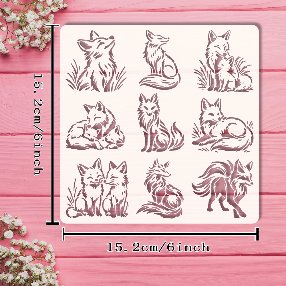 E-shop 1 Stück 6x6 Zoll Fuchs-Schablone - Eltern-Kind-Fuchspaare & Füchse mit gebogenem Schwanz | Realistische -Fuchs-Silhouetten für DIY-Basteln,