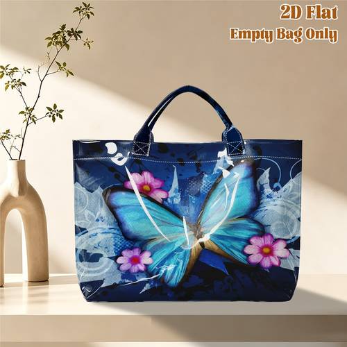 2d flat 1pc blue and flowers womens pvc tote bag washable foldable practical for daily use for outing picnic outing commuting to work