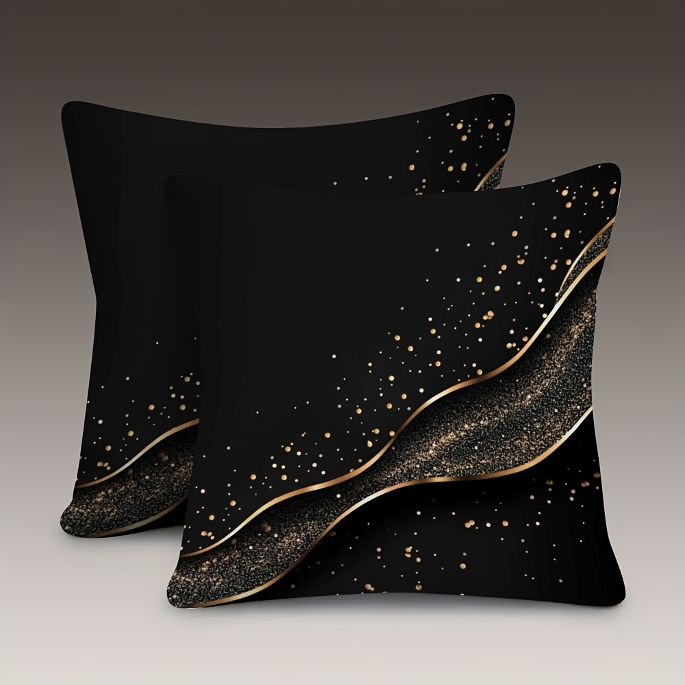 TEMU 2pcs Black And Starlight Pillowcases, Wavy And Starlight Embellished Flat Print Decorative Pillowcases, Modern Light Luxury, Invisible Zipper,