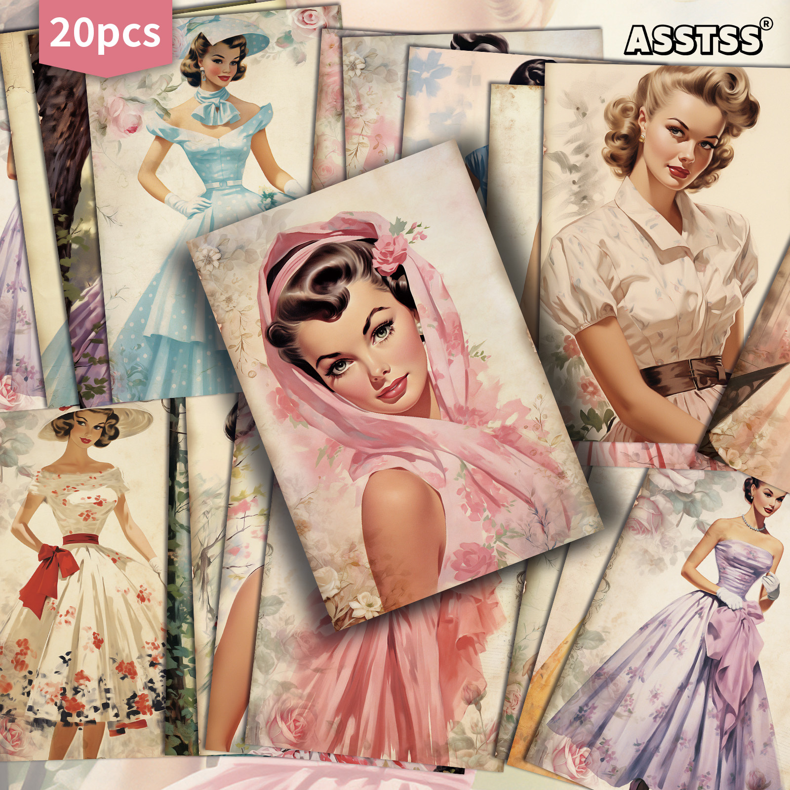 Set Of 20 Retro 1950s Cards - Classic 1950s Artwork, Collectible Greeting Cards For Scrapbooking, Junk Journals, And Crafts - 10.16x15.24cm Traditional Paper Cards, Set Of 20
