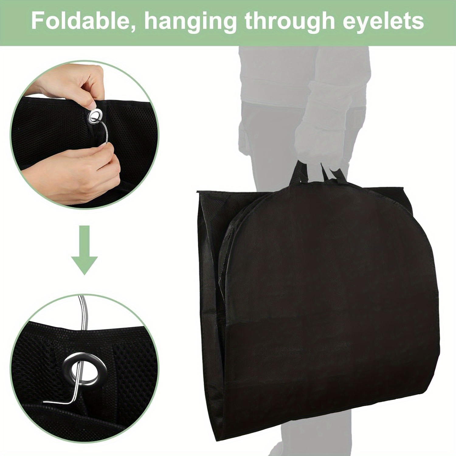 durable canvas garment bag for suits dresses coats travel storage organizer with transparent window zippered pockets multi compartment shoe storage sturdy handles foldable clothes cover travel garment bag sleek garment bag zippered compartments clothes organizer storage details 5