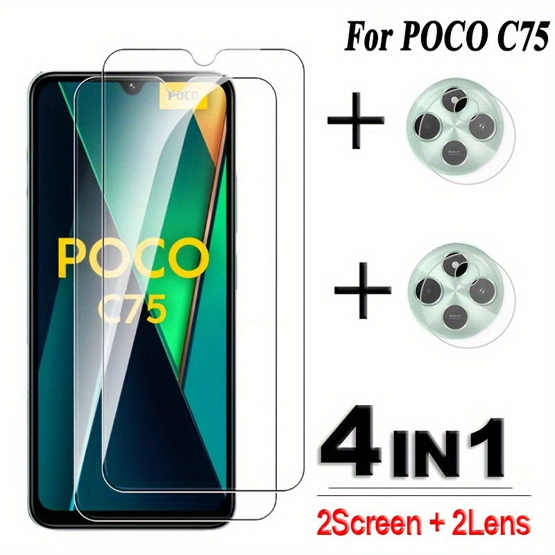 E-shop 2+2 Stück Displayschutzfolie aus gehärtetem Glas für POCO C75 - Klarer Vollbildschutz, 2 Stück Harte Glas Displayschutzfolien und 2 Stück