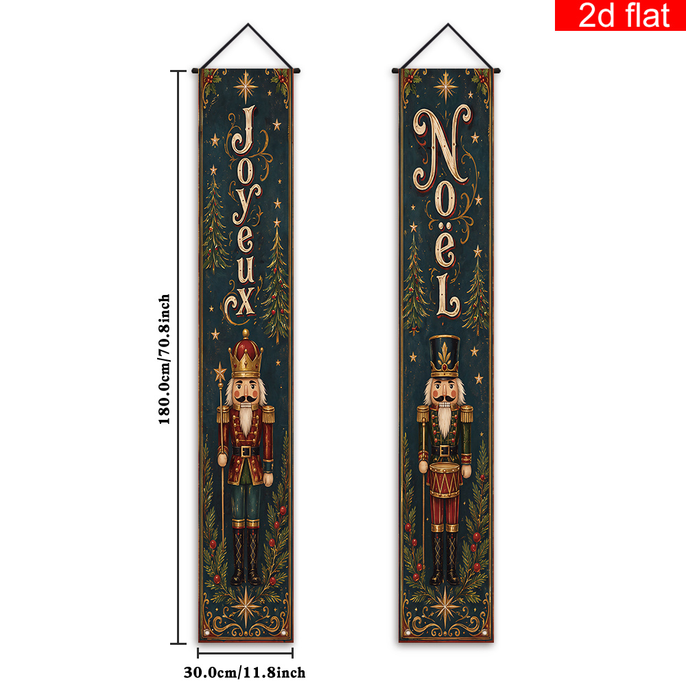 TEMU Bannières plates 2D, 2 pièces - Bannières plates 2D, Thème Noël en français, Bannières de fête pour porche , Polyester, Impression Noël français