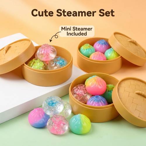 10pcs 6 buns 2lid 2base random color bun toys kids multi item party favor packs cute steamer buns that pressed four glitter colours stuffers assorted varieties