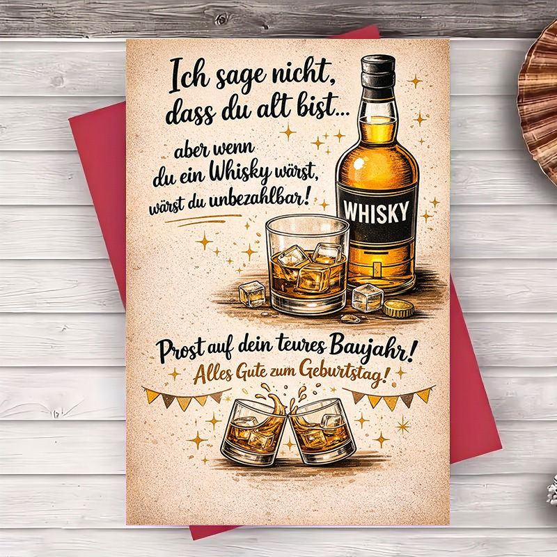 E-shop 2 Stück: Eine Karte und ein Umschlag, Whiskey Geburtstagskarte für Männer | Klassischer Vintage-Stil, für Freunde, Kollegen und Whiskey-, die
