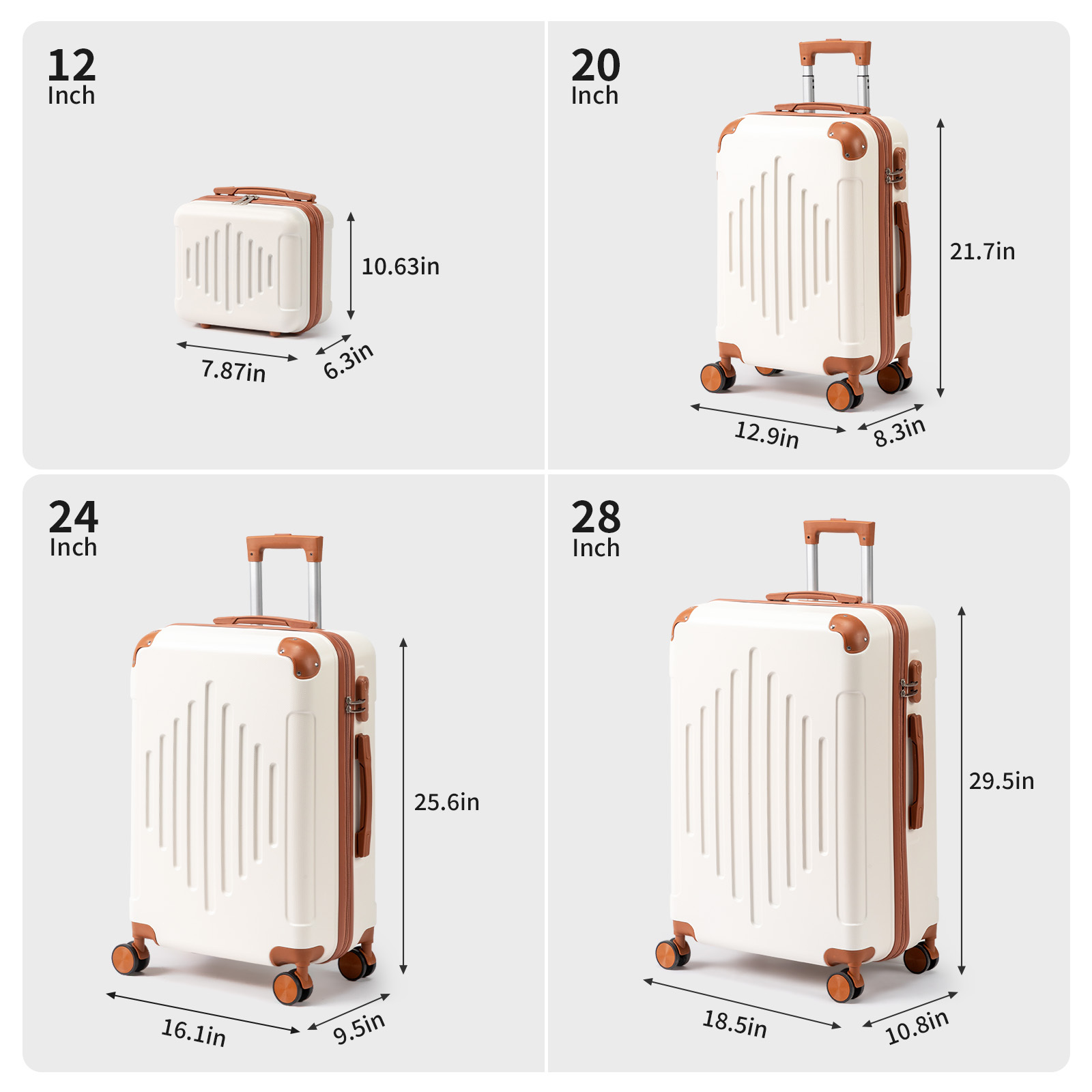 Ensemble de bagages rigides violet foncé assorti au marron, 4/5 pièces, valise rigide extensible avec roulettes pivotantes, bagage de voyage léger (12/16/20/24/28 pouces)