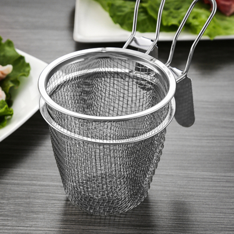 TEMU 2pcs Stainless Steel Hot Pot Small Mesh Strainer Wall Mounted Filter Basket Fence Restaurant Dining Noodles Cooked Noodles Soup Food Basket,