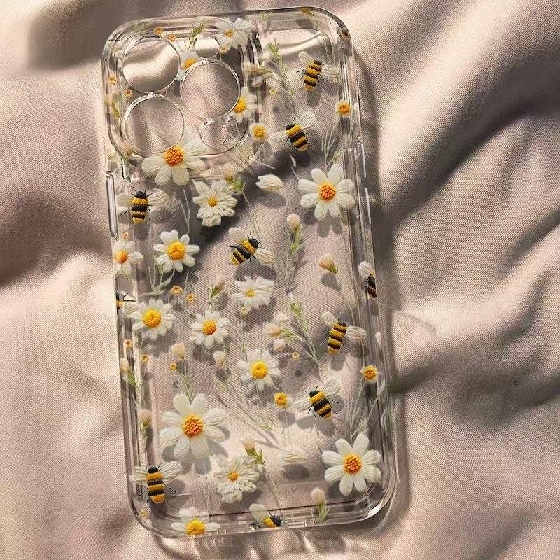 imagen del artículo   para teléfono - 1   de   transparente con diseño moderno de abeja y margarita adecuada para iphone 18 17 16 16  14 13 12 11 pro   12 13 mini x xr xs 7 8 plus se 2022