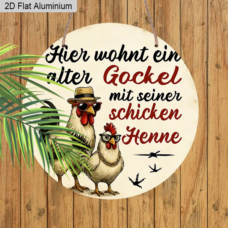 E-shop 2D-flaches, 2D-flaches Vintage-Wanddekor-Schild aus Metall mit „ Hahn stilvollem Nest der Hennen“ 7,87×7,87 Zoll. Dieses Schild aus rauem