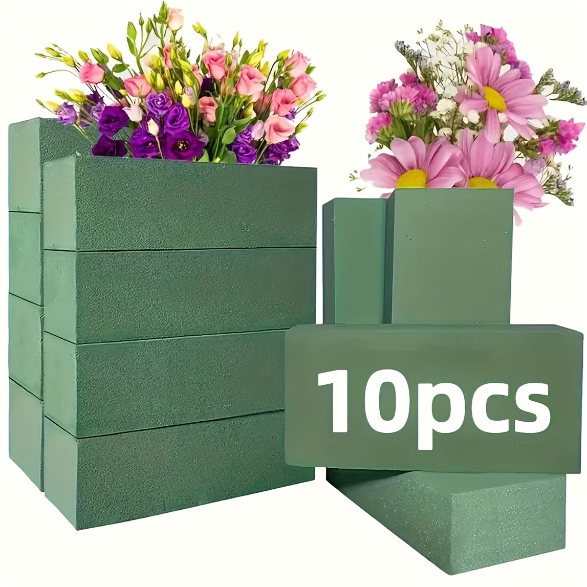 TEMU 10 bloques románticos de espuma floral verde, espuma de densidad para uso y húmedo, adecuada para decoraciones de flores artificiales, tamaño