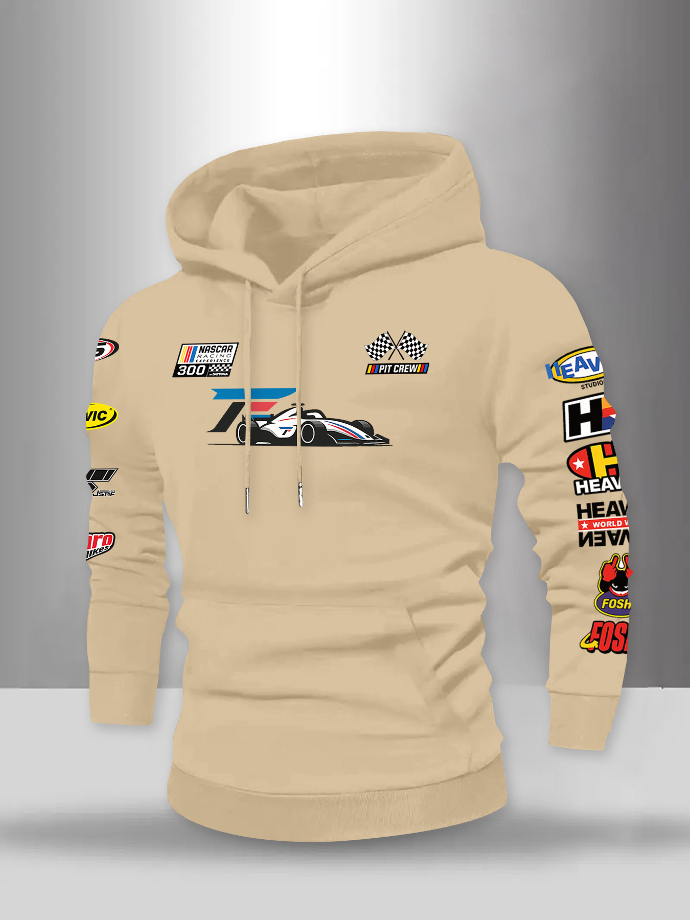 Nieuw, veelkleurig sweatshirt met race-thema en trendy patroon voor heren