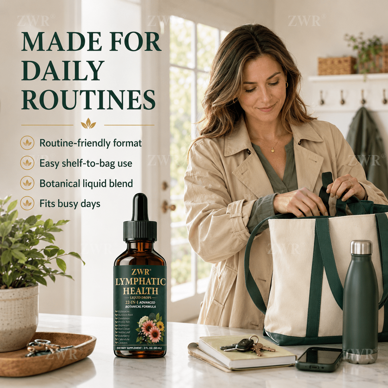 21-In-1 Herbal Lymphatic Health Drops, Echinacea Lymph Health Supplement, with Burdock Root, Echinacea, Plantain, Dandelion, for Body Balance & Healthy Defense, Great for Taking 0.03oz Daily with Water, 2.03oz