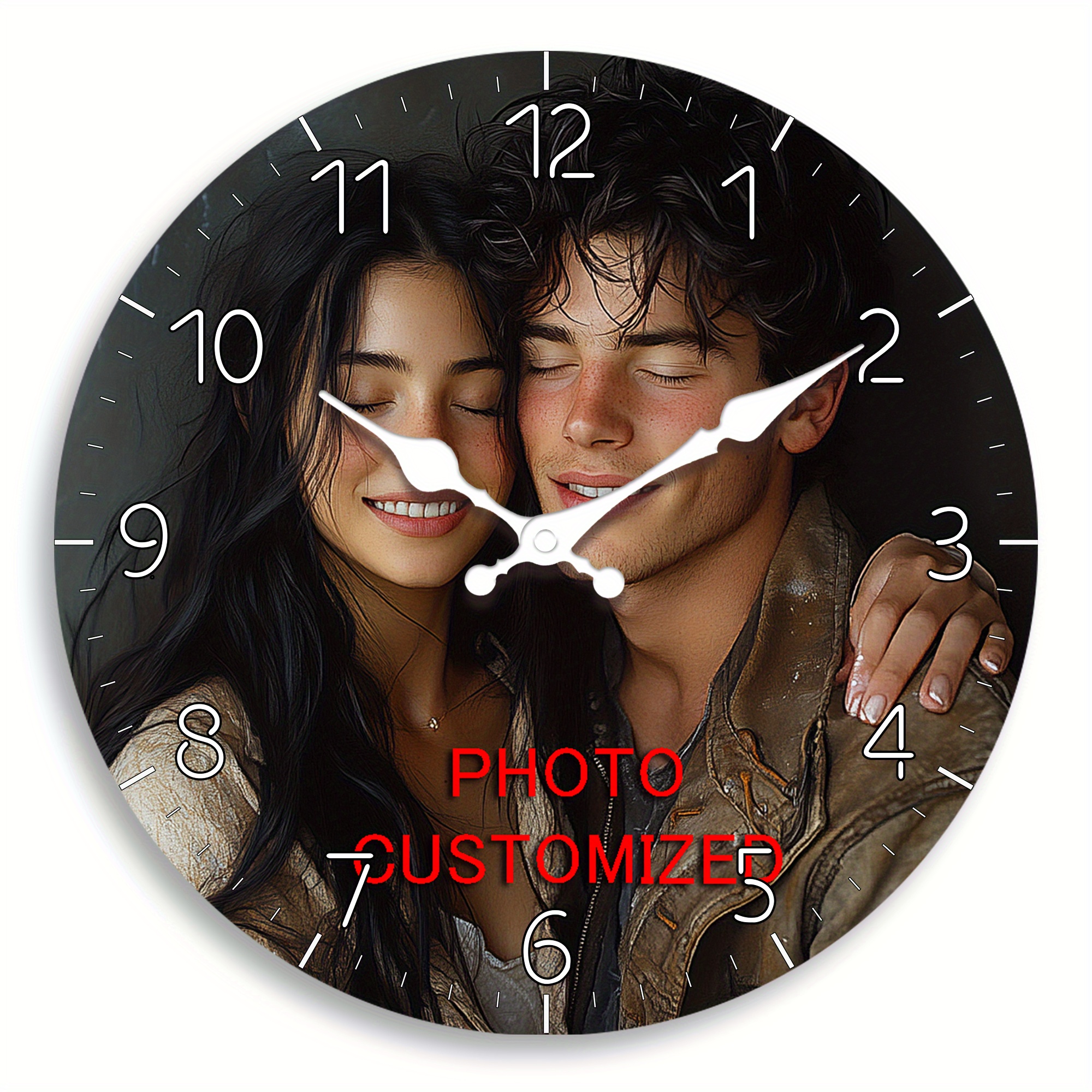E-shop Personalisierbare Holz Wanduhr für Weihnachten, erhältlich in 10/12/14/16 Zoll - Batteriebetrieben, personalisierbares Foto-Design, für Paare,
