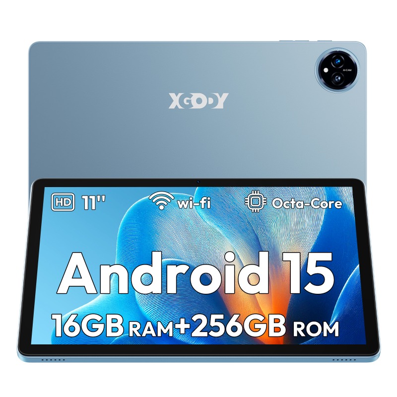 XGODY 2025 Android 15 Nieuwe 2-in-1 Tablet | 11-inch IPS-scherm, 16GB RAM (8+8), 256GB ROM, 1TB TF-kaartondersteuning, All Winner A537 8-core CPU, Wi-Fi en Draadloos, GPS, Type-C Opladen, 8000mAh Batterij