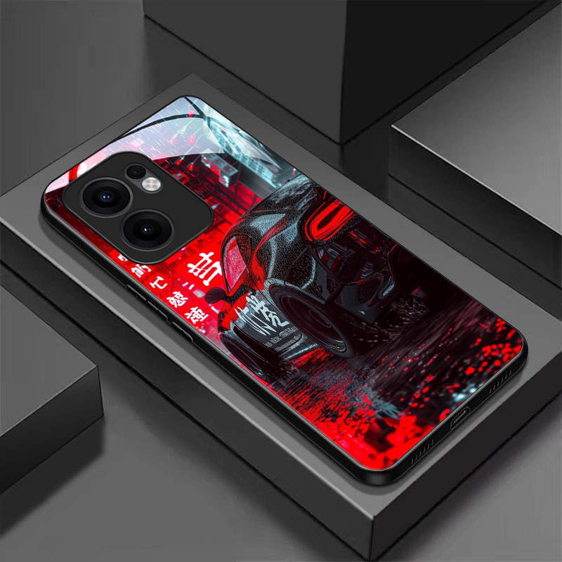 TEMU Tempered Glass Phone Case Suitable For Oppo Reno 13f Ultra-thin Hard Cover With Cool Car Patterns Bla094