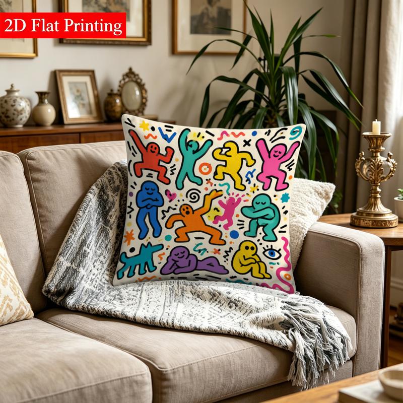 TEMU Housse de coussin décorative 1 pièce, impression 2D à plat -, 17,71×17,71 pouces, rembourrage, avec stylisés et colorés de personnages humains,