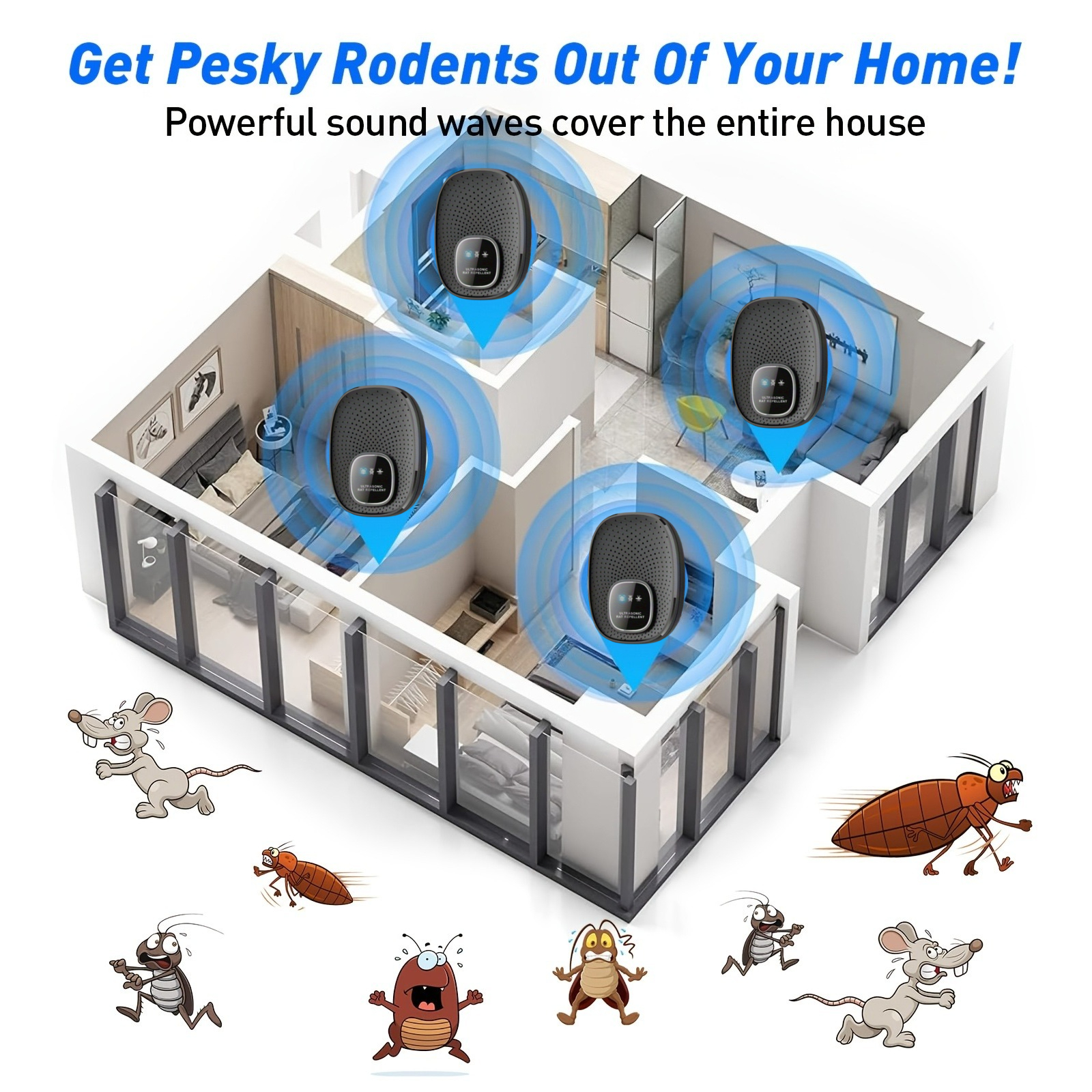 Juego de repelente de plagas con tecnología de ondas de sonido y conexión USB, repelente de insectos y roedores para interiores, apto para ratones e insectos, enchufable y listo para usar, no requiere aerosoles químicos, esencial para cocinas, comedores y cocinas de trastienda, apto para varios