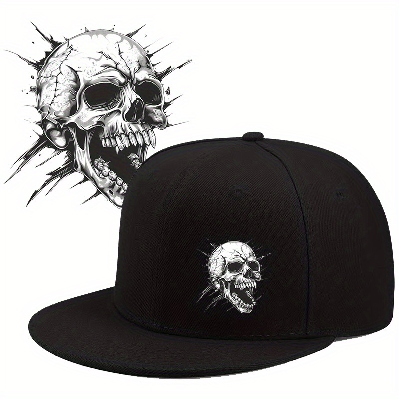 TEMU Skull , Fashionable And Multifunctional Spring/ Summer Casual Duck Tongue Hat, Men's And Women's Outdoor Adjustable Flat Sports Hat