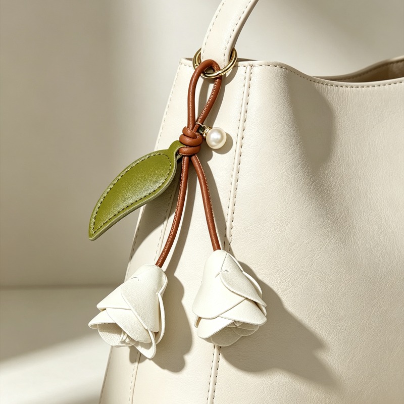 TEMU Handmade Faux Leather Flower-shaped Keychain Pendant, High-end Handbag Decoration, Full Of Texture, Hangable On Bags And Keys, And Cute Touch To