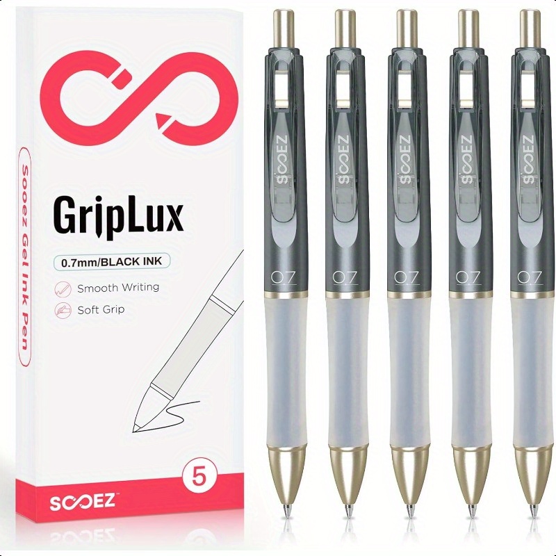 

Griplux Gel Pens 5pcs Refillable And Retractable Pens Arthritis Pens For 0.7mm Smooth Pens Quick Dry Big Pen For Journaling Gray Barrel